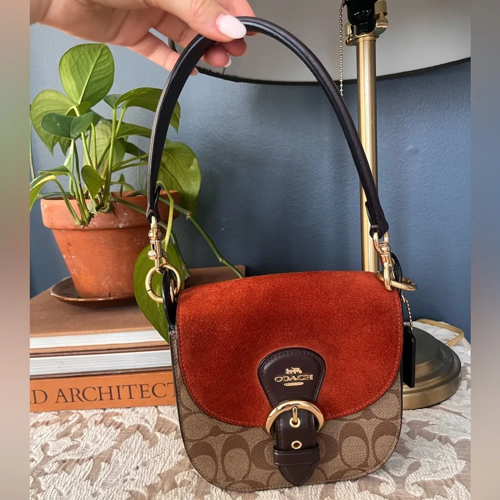 Coach Kleo compact crossbody suede and leather shoulder bag - Picture 10 of 12